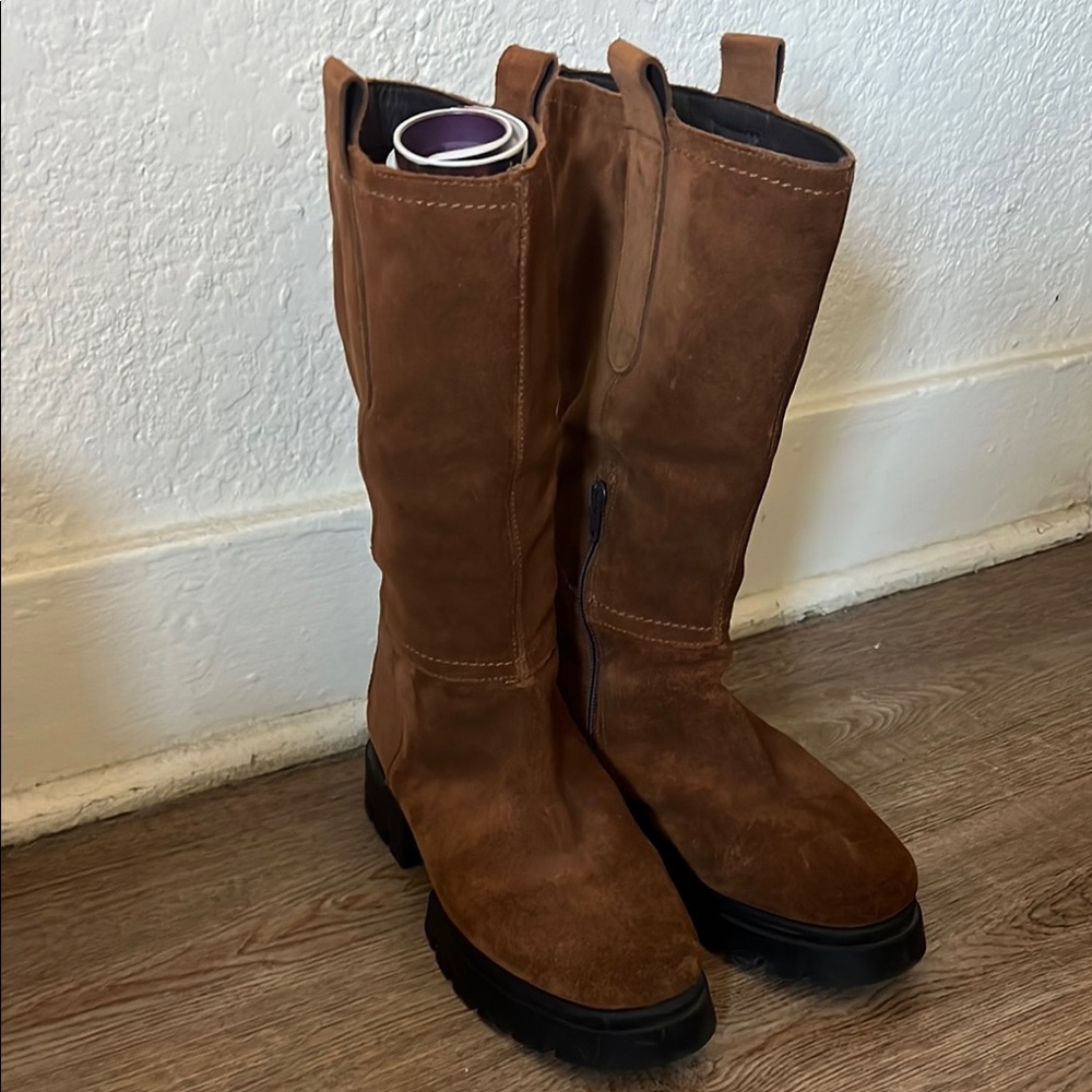 Brown Genuine Suede Mid Calf Slouch Boots by Saydo Size 39